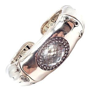 Authentic! John Hardy Silver White Topaz 30 Bamboo Large Cuff Bracelet